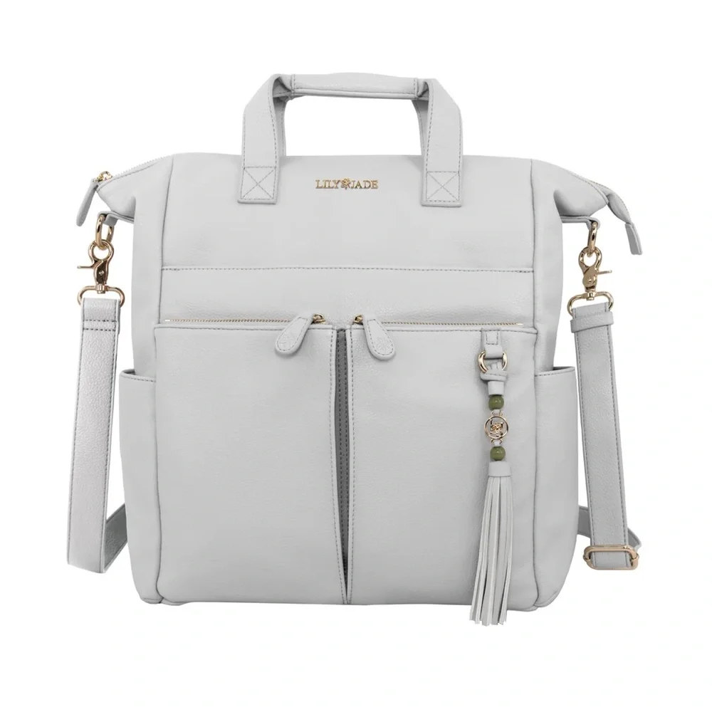 Lily Jade Caroline Convertible Vegan Leather Tote Diaper Bag Stone & Gold
